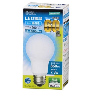 オーム電機 LED電球 E26口金 全光束860lm(7．3W一般電球タイプ) 昼白色相当 LDA7N-G AG53-イメージ1