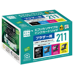 エコリカ 互換リサイクルインクカートリッジ 4色パック ECI-BR211-4P エコリカ 互換リサイクルインクカートリッジ 4色パック ECI-BR211-4P