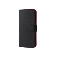 レイアウト シンプルスマホ7/BASIO active2用Like standard 耐衝撃 手帳型レザーケース シンプル マグネット ブラック×レッド RT-S859ELC1/BR