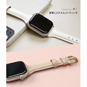WEARPLANET Apple Watch 42/41/40/38mm用Slim Line 本革 エナメルバンド ティックルドピンク WP23100AWPK-イメージ6