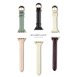 WEARPLANET Apple Watch 42/41/40/38mm用Slim Line 本革 エナメルバンド モスグリーン WP23101AWGR-イメージ5