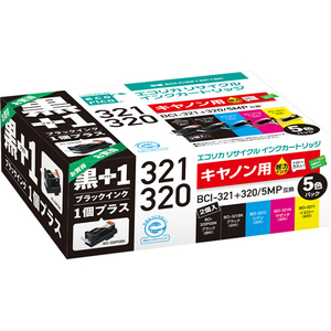 エコリカ キャノン用リサイクルインクカートリッジBCI-321+320 F046483-ECI-C3215P+BK-イメージ1