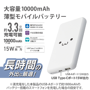 エレコム 5V/3A出力 モバイルバッテリー(10000mAh/15W/C×1+A×1) ホワイトフェイス DE-C38-10000WF-イメージ4