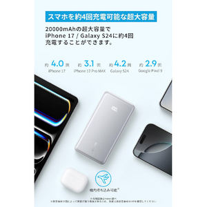 Anker Zolo Power Bank (20000mAh, 22．5W, Built-In USB-Cケーブル) ブラック A110EN11-イメージ3