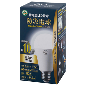 かりはな製作所 LED電球 E26口金 全光束780lm(6．2W普通電球サイズ) 昼白色相当 KS02-WH-イメージ1