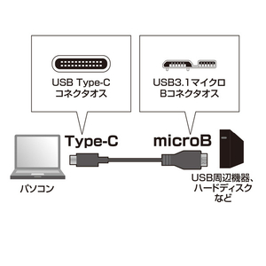 サンワサプライ USB3．1 Gen2 Type C-microBケーブル(1m) ブラック KU31-CMCB10-イメージ2