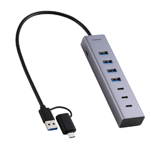 エレコム USB Type-C(TM)変換アダプター付き USBハブ(7ポート/USB 5Gbps) シルバー U3HC-T070SV-イメージ1