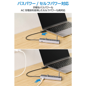 エレコム USB Type-C(TM)変換アダプター付き USBハブ(7ポート/USB 5Gbps) シルバー U3HC-T070SV-イメージ3