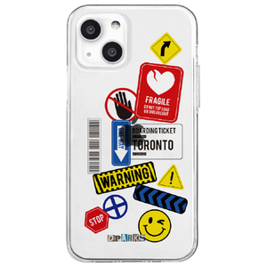 Dparks iPhone 13 mini用ソフトクリアケース TAG STICKER Warning DS21110I13MN-イメージ1