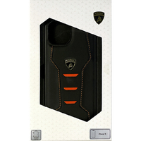 LAMBORGHINI iPhone 15用本革 背面ケース ブラック×オレンジ LBTPUPCIP15HUD16OE