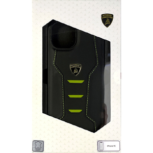 LAMBORGHINI iPhone 15用本革 背面ケース ブラック×グリーン LBTPUPCIP15HUD16GN-イメージ1
