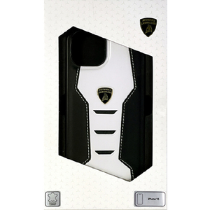 LAMBORGHINI iPhone 15用本革 背面ケース ホワイト×ブラック LBTPUPCIP15HUD16WE-イメージ1
