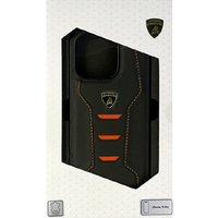 LAMBORGHINI iPhone 15 Pro用本革 背面ケース ブラック×オレンジ LBTPUPCIP15PHUD16OE