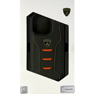 LAMBORGHINI iPhone 15 Pro用本革 背面ケース ブラック×オレンジ LBTPUPCIP15PHUD16OE-イメージ1