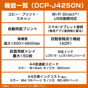 ブラザー A4インクジェット複合機 ホワイト DCP-J4250N-イメージ5