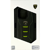 LAMBORGHINI iPhone 15 Pro用本革 背面ケース ブラック×グリーン LBTPUPCIP15PHUD16GN