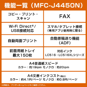 ブラザー A4インクジェット複合機 ホワイト MFC-J4450N-イメージ5