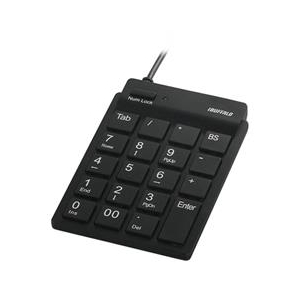 BUFFALO スリムテンキーボード USB2．0ハブ(2ポート)/Tabキー付き ブラック BSTKH08BK-イメージ1