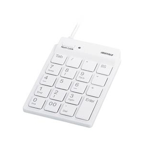 BUFFALO スリムテンキーボード USB2．0ハブ(2ポート)/Tabキー付き ホワイト BSTKH08WH-イメージ1