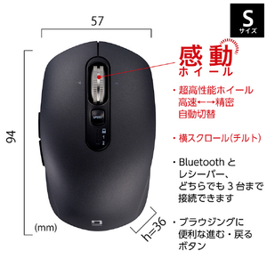 ナカバヤシ Dual静音5ボタンBlueLEDマウス S/ブラック BK(ブラック) MUS-DKF239BK-イメージ3