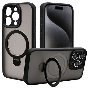 ラスタバナナ iPhone 15 Pro用極限保護 ハイブリッドケース 360°回転MAGSAFEリング付き フロストブラック 7890IP361PHPMBK-イメージ1