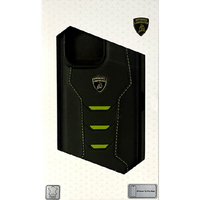 LAMBORGHINI iPhone 15 Pro Max用本革 背面ケース ブラック×グリーン LBTPUPCIP15PMHUD16GN
