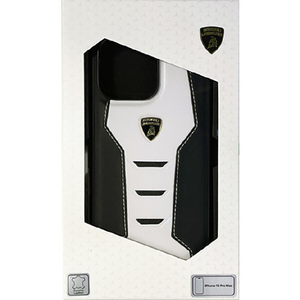 LAMBORGHINI iPhone 15 Pro Max用本革 背面ケース ホワイト×ブラック LBTPUPCIP15PMHUD16WE-イメージ1
