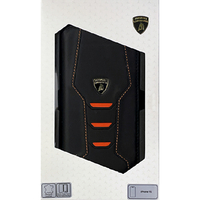 LAMBORGHINI iPhone 15用本革 手帳型ケース ブラック×オレンジ LBTPUFCIP15HUD16OE