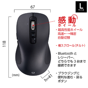 ナカバヤシ Dual静音5ボタンBlueLEDマウス L/ブラック BK(ブラック) MUS-DKF243BK-イメージ3