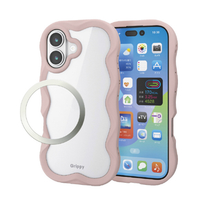エレコム iPhone17用ハイブリッドケース フレームカラー ウェーブ メタルステッカー付 ピンク PM-A25AFCWAVEPN-イメージ2