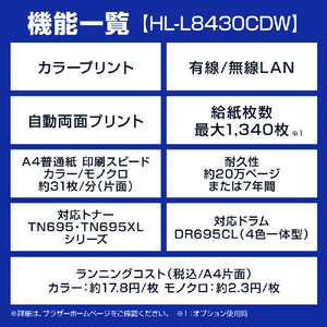 ブラザー A4カラーレーザープリンタ JUSTIO ホワイト＆ダークグレー HL-L8430CDW-イメージ4