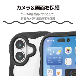 エレコム iPhone17用Grippy ハイブリッドケース フレームカラー ウェーブ メタルステッカー付 ブラック PM-A25AFCWAVEBK-イメージ7