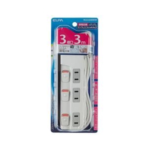 エルパ ランプレススイッチ付タップ(3個口・3m) WLS-U33EB(W)-イメージ2