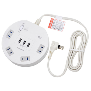 エルパ 耐雷丸形4個口2mUSBタップ WLS-LS402RUSB(W) エルパ 耐雷丸形4個口2mUSBタップ WLS-LS402RUSB(W)