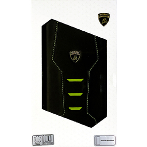 LAMBORGHINI iPhone 15 Pro Max用本革 手帳型ケース ブラック×グリーン LBTPUFCIP15PMHUD16GN-イメージ1