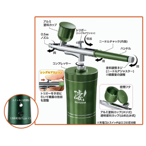 童友社 凄!ホビー用 ハンディ エアーコンプレッサー 入門用緑 ｽｺﾞﾊﾝﾃﾞｲｴｱｺﾝﾌﾟﾚﾂｻ-ﾐﾄﾞﾘ-イメージ3