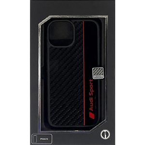AUDI iPhone 15用カーボンファイバーケース ブラック×ブラック AUSTPUPCIP15R8D1BK-イメージ1