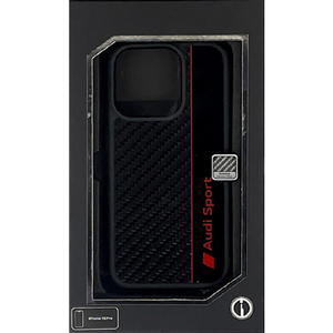 AUDI iPhone 15 Pro用カーボンファイバーケース ブラック×ブラック AUSTPUPCIP15PR8D1BK-イメージ1
