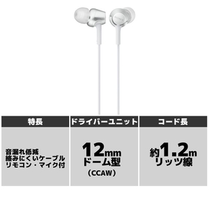 SONY 密閉型インナーイヤーレシーバー ホワイト MDREX255APW-イメージ2