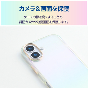 エレコム iPhone17用ハイブリッドケース オーロラカラー メタルステッカー付 クリア PM-A25AHVCACR-イメージ5