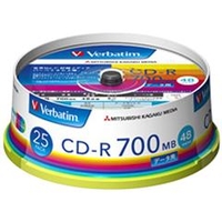Verbatim データ用CD-R 700MB 48倍速 インクジェットプリンタ対応 スピンドルケース 25枚入り SR80FP25V1