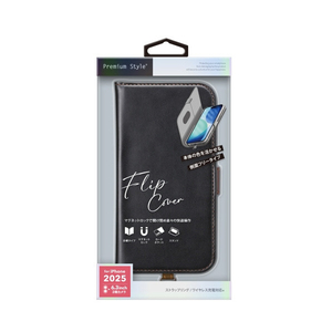 PGA iPhone 17用フリップカバー ブラック PG-25AFP02BK-イメージ1
