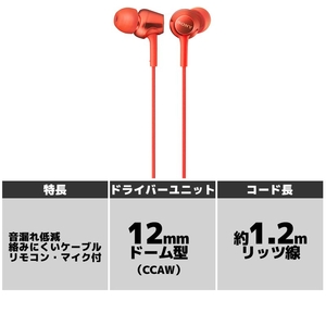 SONY 密閉型インナーイヤーレシーバー レッド MDREX255APR-イメージ2