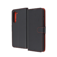 レイアウト arrows We2 Plus用Like standard 耐衝撃 手帳型レザーケース シンプル マグネット ブラック×レッド RT-ARW2PELC1/BR