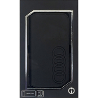 AUDI iPhone 15 Pro用マグネット式手帳型合成レザーフォリオケース ブラック AUTPUFCIP15PTTD1BK