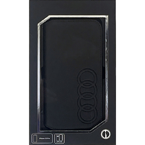 AUDI iPhone 15 Pro用マグネット式手帳型合成レザーフォリオケース ブラック AUTPUFCIP15PTTD1BK-イメージ1