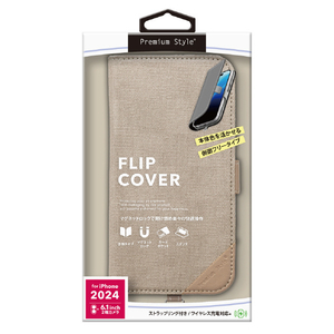PGA iPhone 16用フリップカバー キャンバス ベージュ PG-24AFP10BE-イメージ1