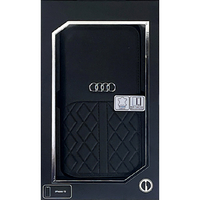 AUDI iPhone 15用マグネット式手帳型レザーフォリオケース ブラック AUTPUFCIP15A3D1BK