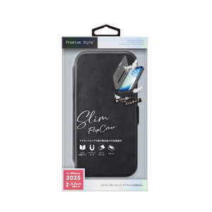 PGA iPhone 17用スリムフリップカバー ブラック PG-25AFP06BK-イメージ1
