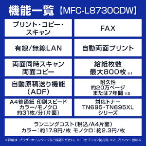 ブラザー A4カラーレーザー複合機 JUSTIO ホワイト＆グレー MFC-L8730CDW-イメージ4